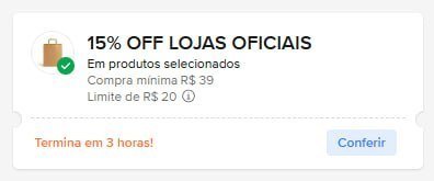 CUPOM: TIENDASOFICIALES - 15% OFF nas compras acima de R$39,00