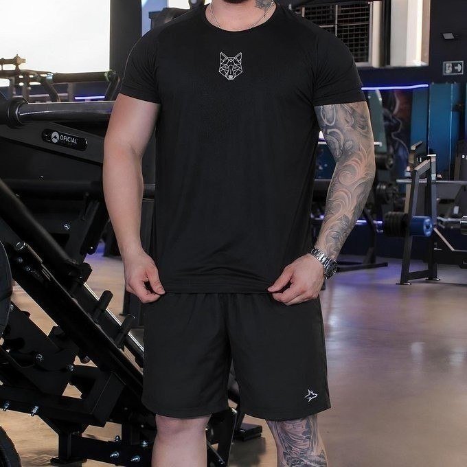Kit Bermuda Lobo+camiseta Lobo Dry Fitness Academia Alpha