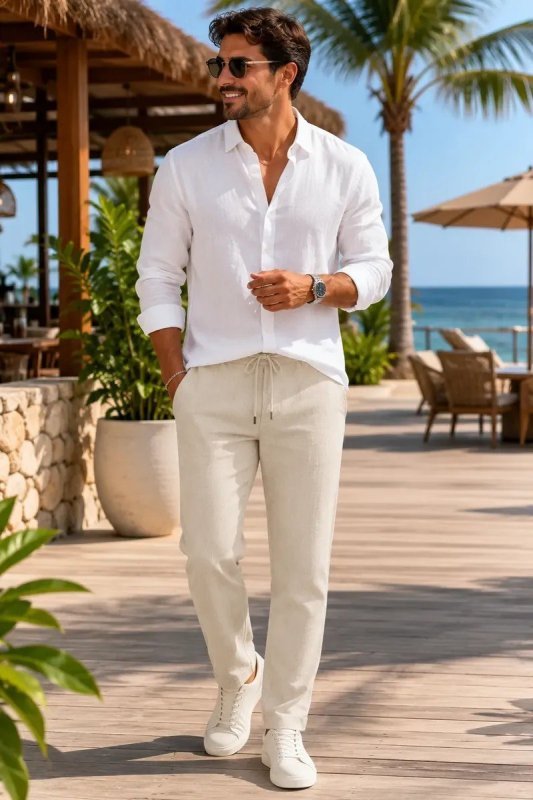 Calça Linho Masculina Moderna Slim Old Money Reveillon