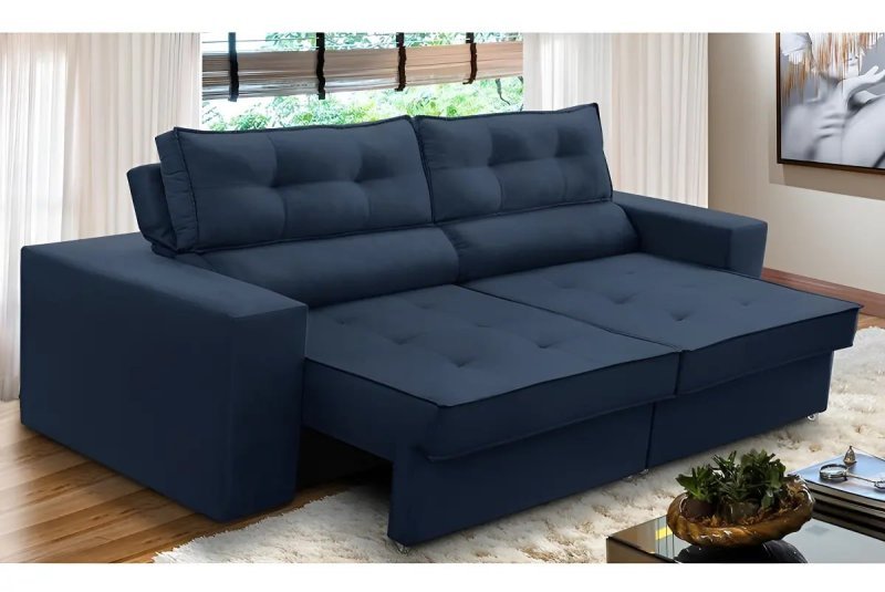 Sofá Retrátil e Reclinável 2 Lugares 1,90m - Mirela Suede Azul