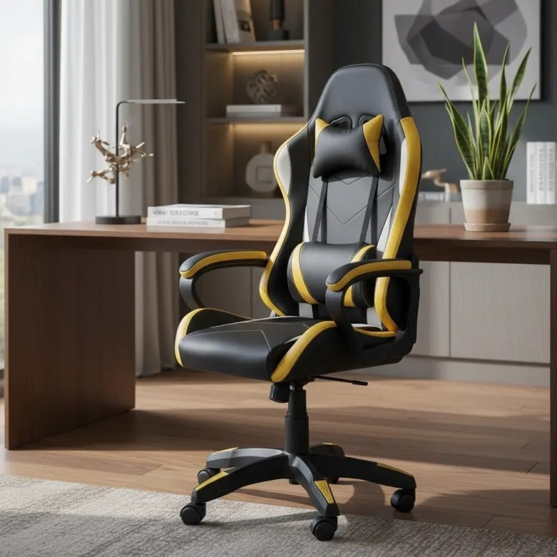 Cadeira De Escritório Gamer Python Fly Ergonômica Estofado Couro Sintético Reclinável Altura Ajustável Cor Amarelo