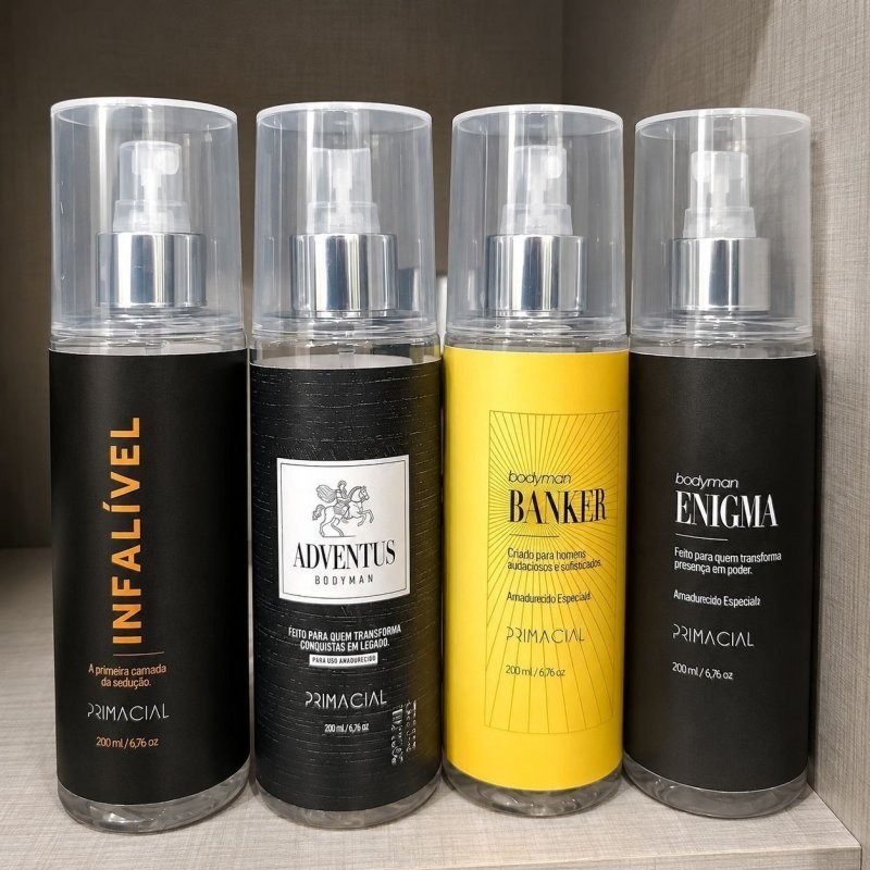 Kit Body Slash Masculino Infalivel + Enigma + Banker + Adventus 200ml - Primacial Perfume Amadeirado