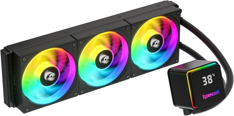 Water Cooler Redragon CCW-3017 Preto 360mm ARGB 2550 RPM com Display de Monitoramento Magnético