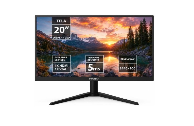 Monitor Enterprise LED 20" Polegadas 20WEV-KAN, Widescreen, 75Hz, Conexões HDMI e VGA