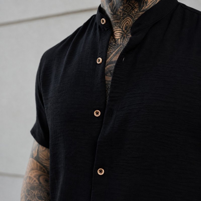 Camisa Social Slim Gola Padre Linho Masculina Manga Curta