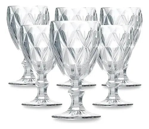 Conjunto de Taças de Vidro 340ml Diamond Line - 6 Peças Transparente