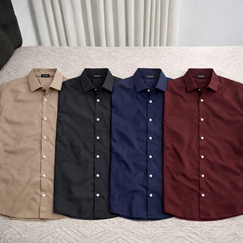 Camisa Social Masculina Gola Italiana Confortável
