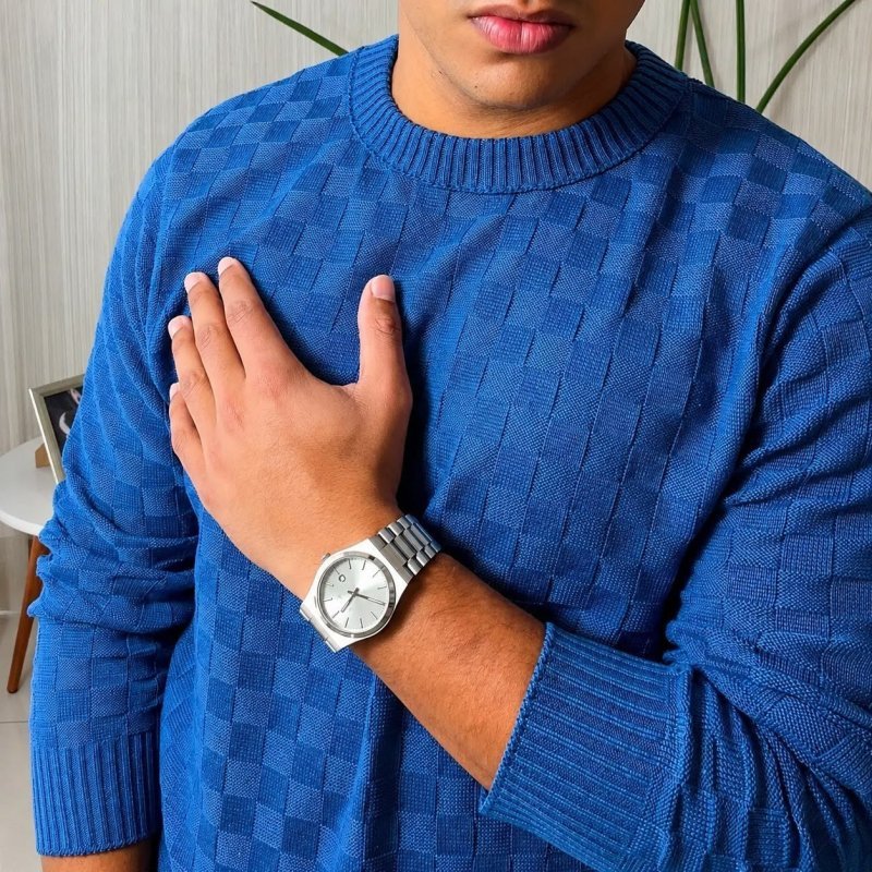 Suéter Masculino Lã Tricot Manga Longa Xadrez Blusa De Frio