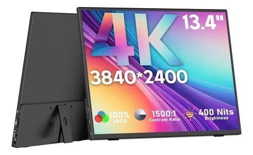 Monitor Portátil 4k Gamer 13,4 Slim Fino Ips Fhd Rgb Áudio Preto 220v