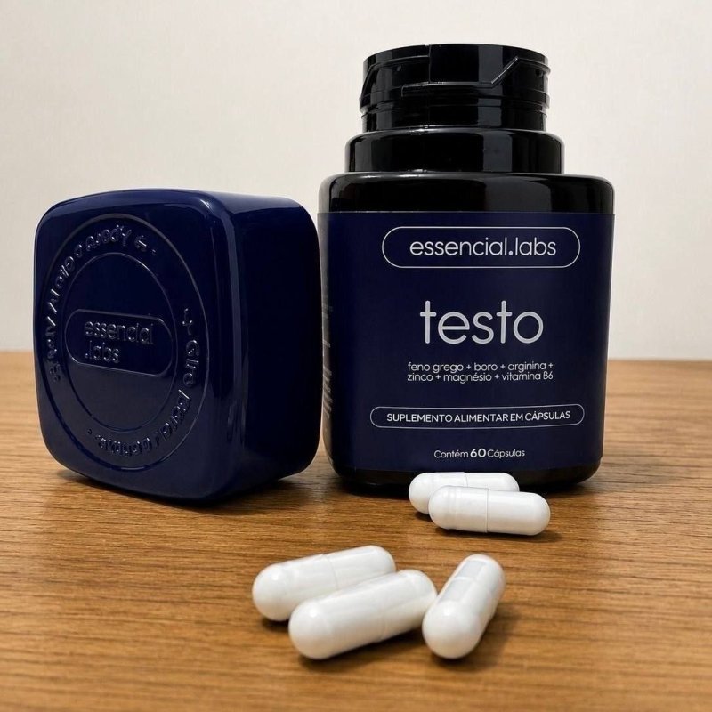 TESTO ESSENCIAL - Fórmula Exclusiva com Feno Grego + Boro + Arginina + ZMA + Vitamina B6 - Precursor da Testosterona - 60 cápsulas