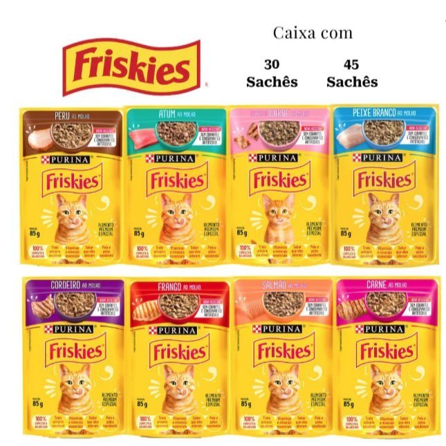 45 Sachês Friskies Alimento Úmido para Gatos Variados