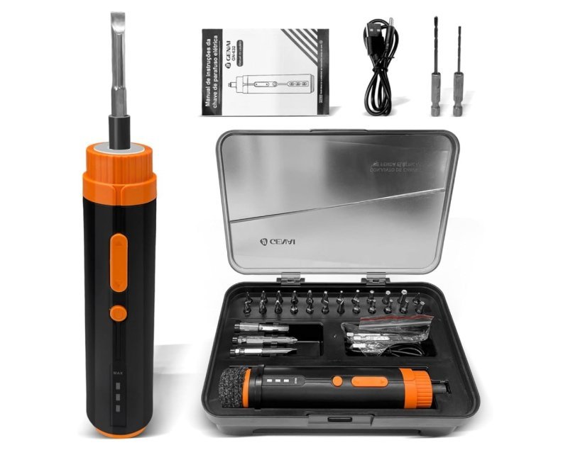 Chave de Fenda Elétrica 3.6V Recarregável, Kit com 29 Peças e Maleta