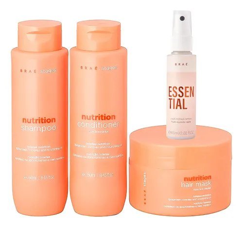 Kit Braé Stages Nutrition Shampoo, condicionador, máscara + Essential 60ml