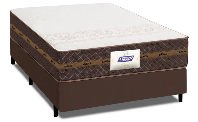 Cama Box Baú Casal Colchão Gazin Molas Flora Marrom 138x188x63cm