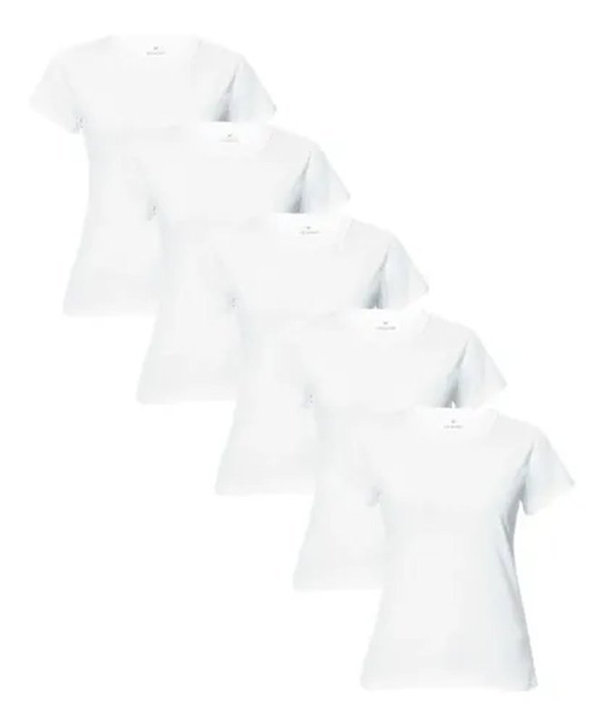 Kit 5 Camisetas Feminina Manga Curta Branca Hering