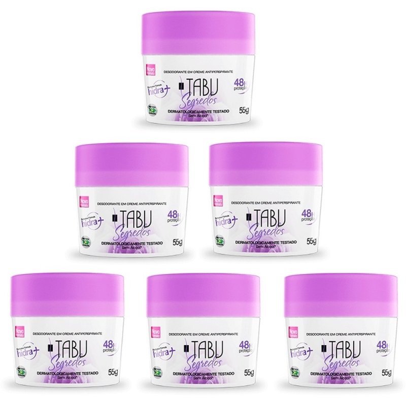 Kit 6 unid Desodorante Creme Antitranspirante Tabu Segredos 55G