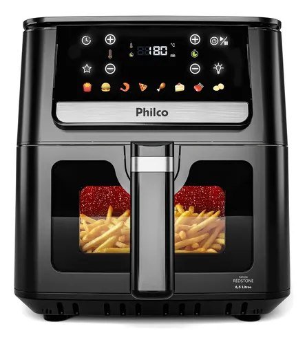 Air Fryer Philco 6,5L Visor Glass e Redstone 1700W PAF65A