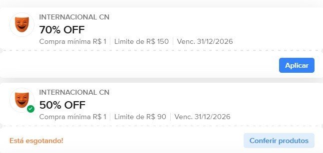 CUPON INTERNACIONAL CN 70% OFF e 50% OFF