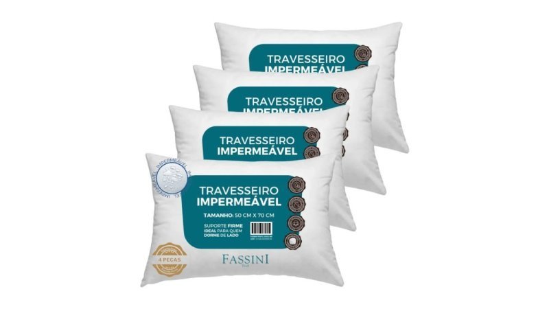 Kit 04 Travesseiros Antialérgico Impermeável Fassini 50x70cm
