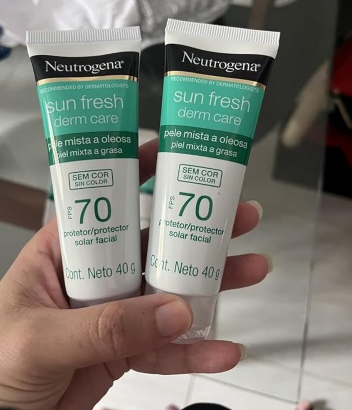 Neutrogena Sun Fresh Protetor Solar Facial Para Pele Oleosa Derm Care, FPS 70, Sem Cor, Kit com 2 Unidades de 40g