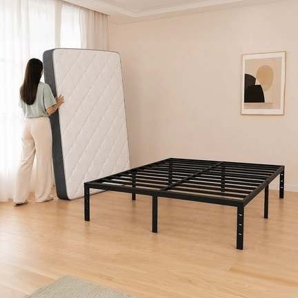 Cama de Casal de Aço Preto com Espaço de Armazenamento