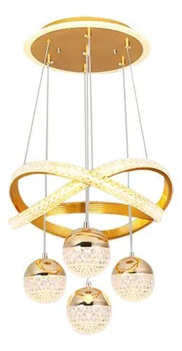 Lustres Led Pendente Moderno, luminaria De Teto 2 anéis 4 bolas 127/220v Dourado