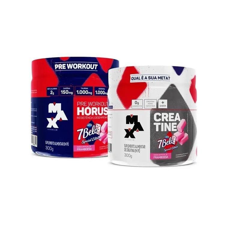 Kit Pré Treino Hórus 7 Belo + Creatina 7 Belo Max Titanium 300g Framboesa