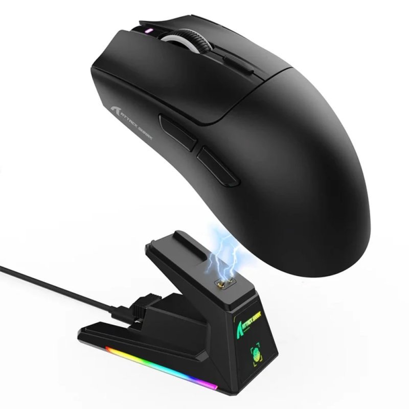 Mouse Gamer sem Fio Attack Shark X1 Ultraleve com Base de Carregamento Magnético RGB