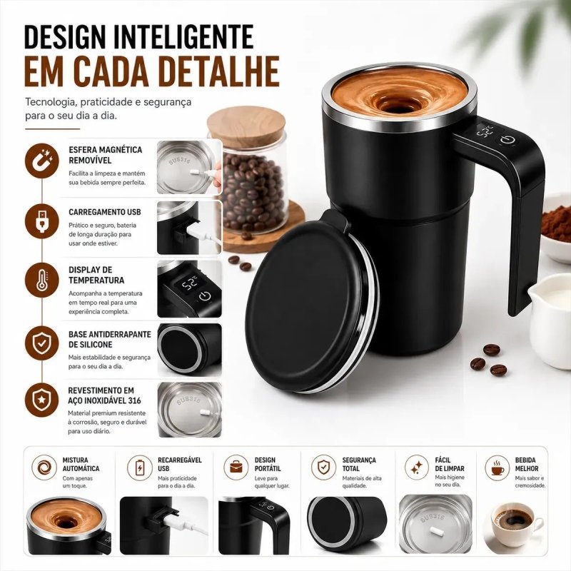 Copo Térmico Mixer Automático Caneca Misturadora Whey Café + Frete Grátis