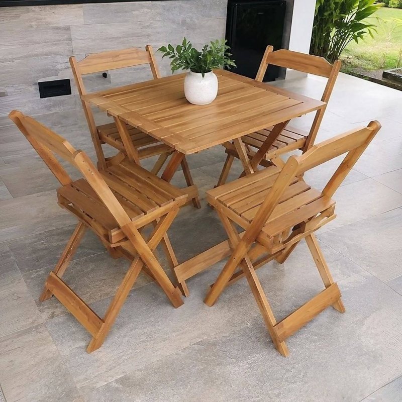 Jogo Conjunto Mesa Dobrável 70x70 C/4 Cadeiras Madeira + Frete Grátis