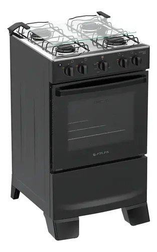 Fogão 4 Bocas Atlas Mônaco Plus com Mesa de Inox Automático Preto Bivolt
