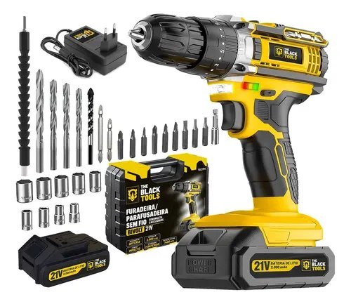 Parafusadeira E Furadeira Impacto The Black Tools Tb-21pw 3/8 Cor Amarelo