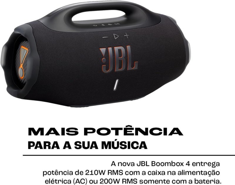 JBL Boombox 4 - Bluetooth Som Pro AI Sound Boost - Bateria 34h - Preta