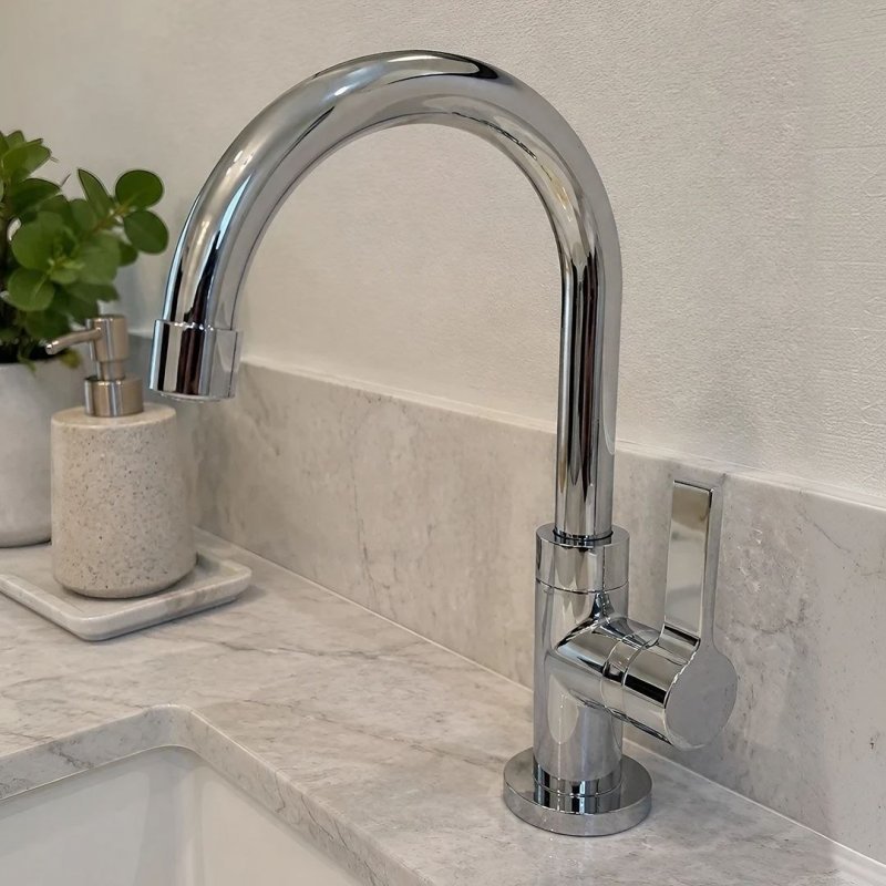 Torneira para Lavatório/Lavabo Banheiro Bica Alta Cromada 1/4 de Volta