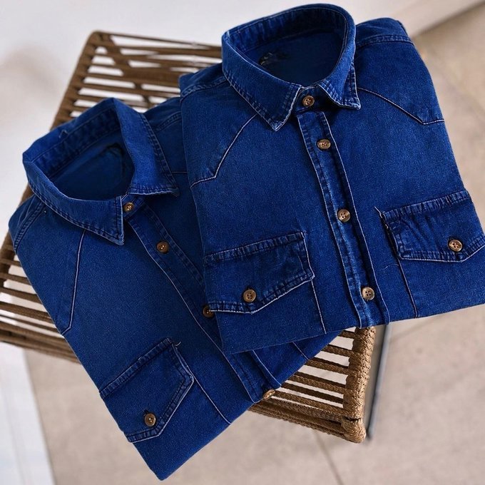 Camisa Social Jeans Manga Longa + Frete Grátis