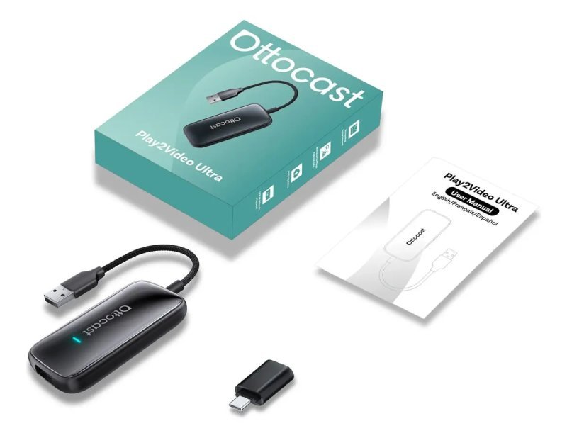 Ottocast Adaptador Sem Fio CarPlay + Android Auto – 4GB + 32GB