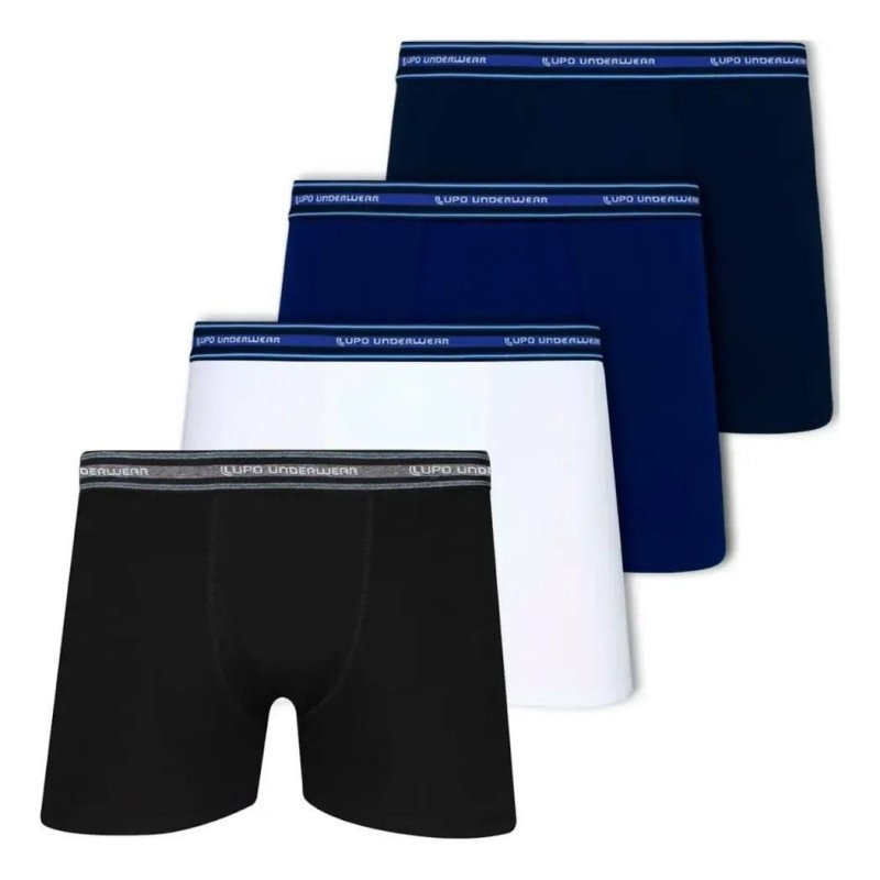 Kit 4 Cuecas Boxer Lupo Algodão 1 Branca 1 Marinho 1 Azul 1 Preta