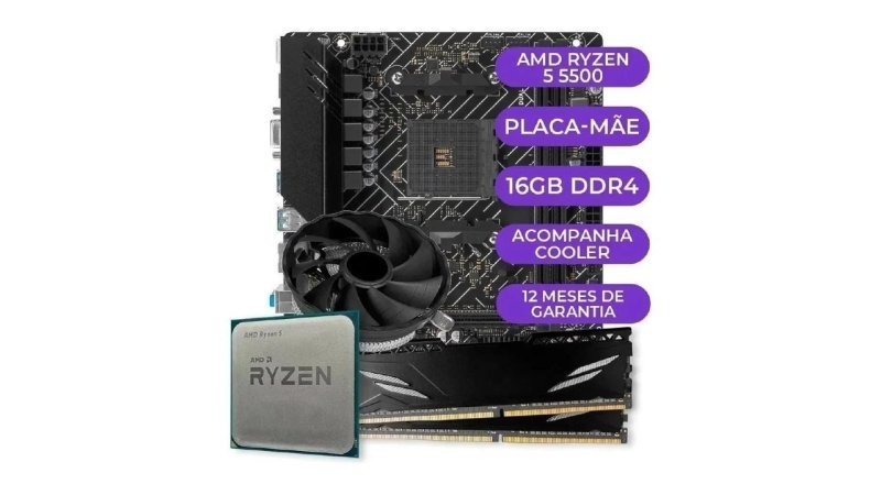 Kit Upgrade Gamer Amd Ryzen 5 5500 + A520m + 16gb DDR4 Cor Preto