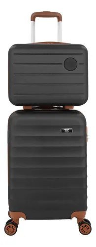 Kit Mala De Viagem Bordo Mão Pequena 10kg Abs Cadeado 360 Cor Preto