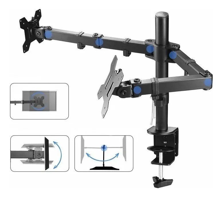 Suporte 2 Monitor Tv Aço Mesa Articulado Vesa Ajuste
