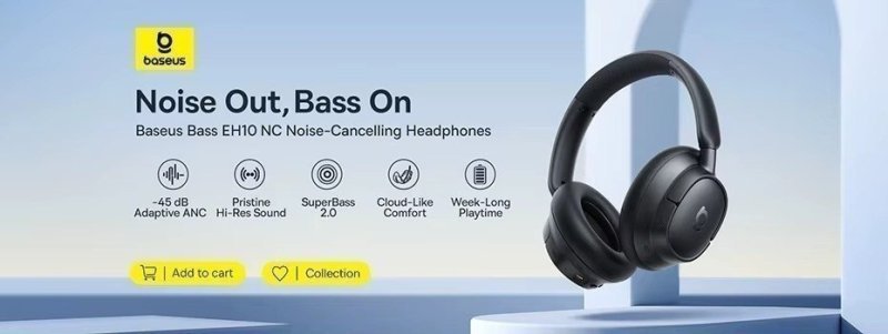 Headphone Sem Fio Baseus Bass Bh1 Lite, Bluetooth Com Enc - Preto