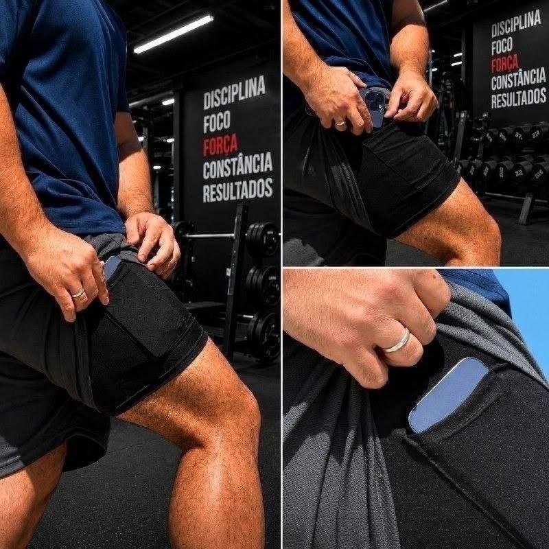 Kit 3 Shorts 2 Em 1 Duplo Bolso Para Academia Treino Corrida (P ao GG)