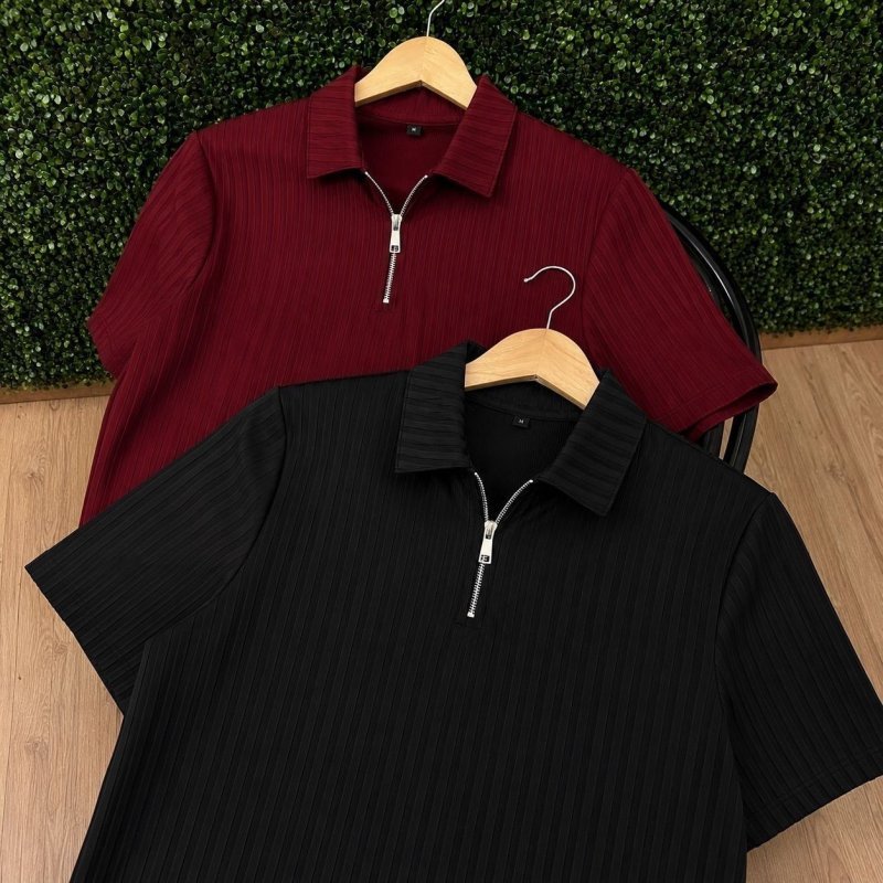 Kit 2 Camiseta Polo Manga Curta Com Zíper Masculina Canelada