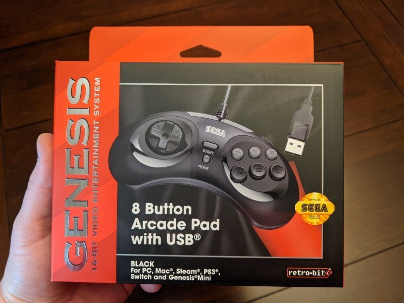 Retro-Bit Controlador USB Oficial Sega Genesis 8 Botões Arcade Pad Sega Genesis Mini Switch PC Mac Steam RetroPie Raspberry Pi Preto