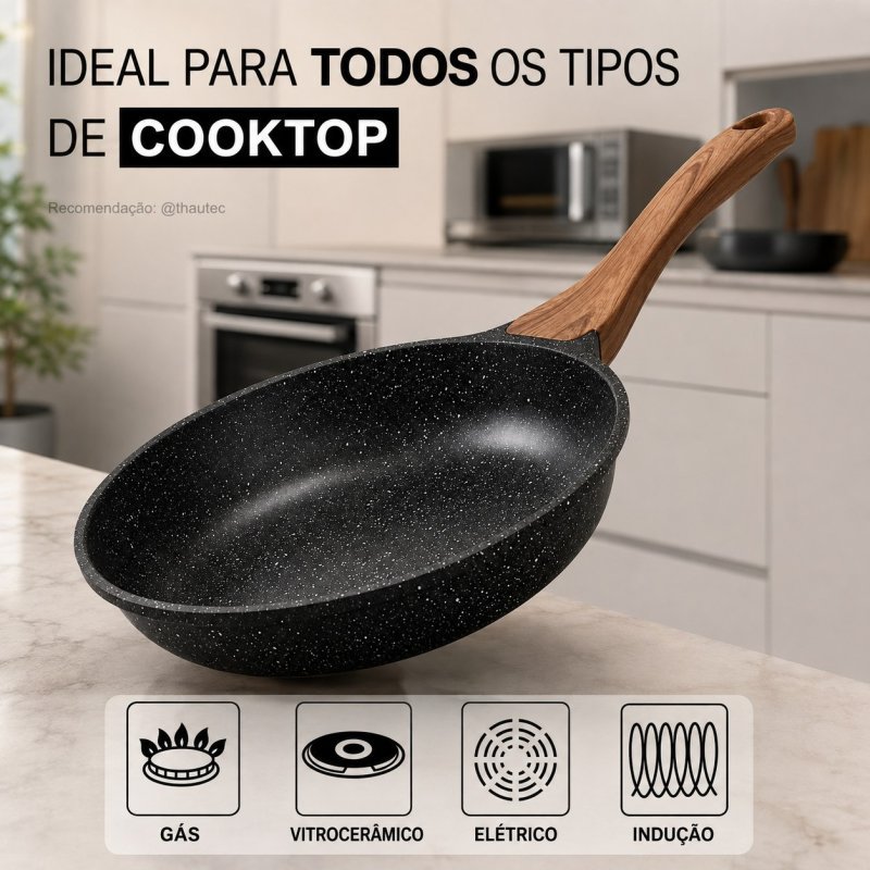 Frigideira Cerâmica Antiaderente Grande 24cm - Funciona em Todos os Tipos de Fogões