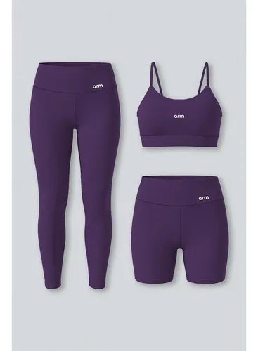 Kit Conjunto Fitness Legging E Short Powerslim + Top Alça Mirtilo Liso M - M