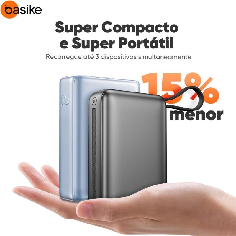 Power Bank Basike 20.000mAh 22,5W com Cabos Integrados