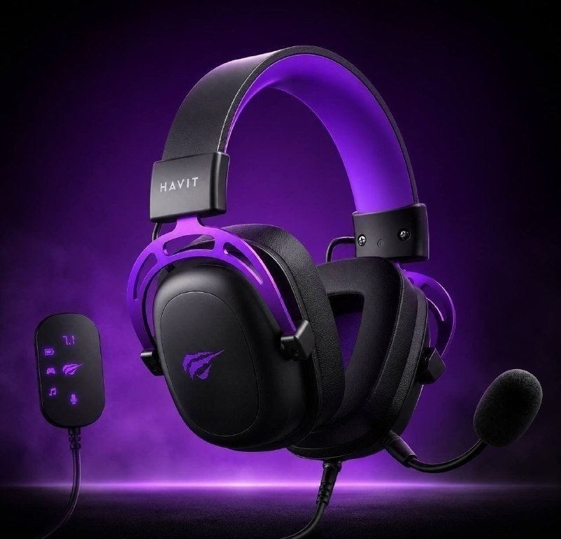 Headset Gamer Havit H2002c+u Usb P2 Drivers 53mm Cor Preto E Cor preto e roxo