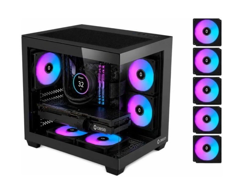 Gabinete Gamer Aquário OBSID VOID PRO Com 5 Cooler RGB
