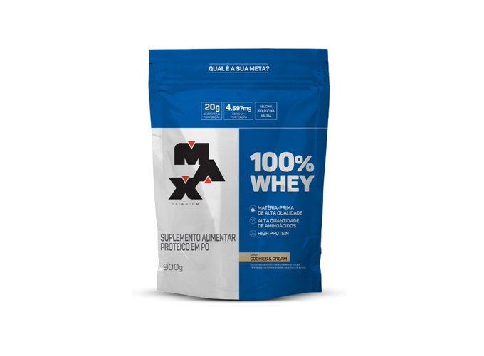 100% Whey Refil Max Titanium 21g de Proteínas 900g Cookies and Cream